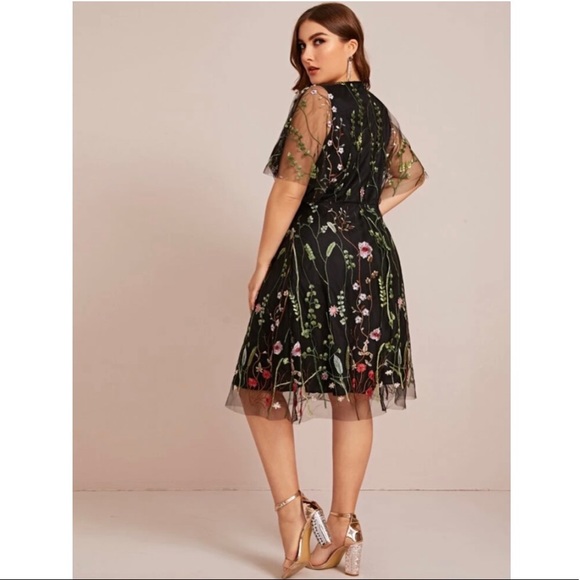 NEW|Plus Size Floral Embroidered Mesh A-Line Dress - Picture 2 of 5